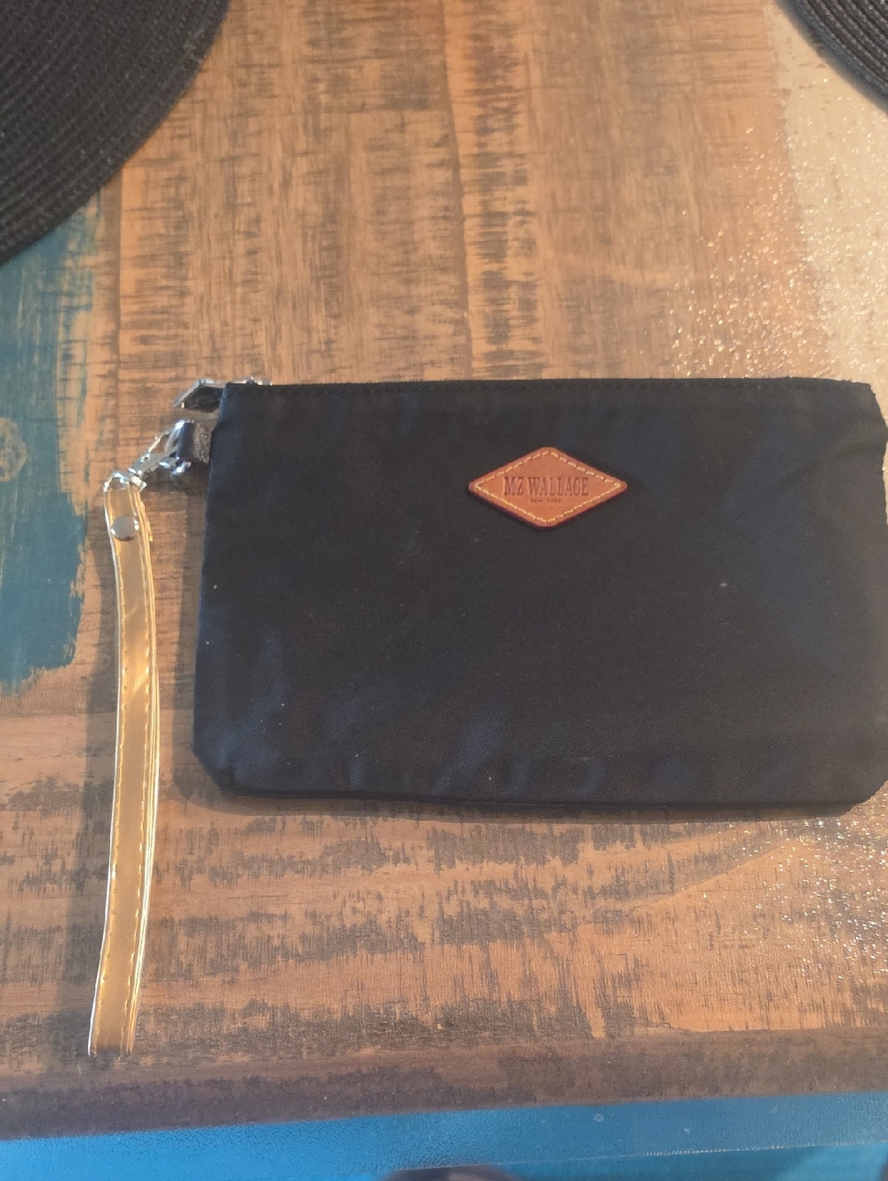 MZ Wallace Black‎ Nylon Small Pouch Wristlet Gold Strap Accessory Bag